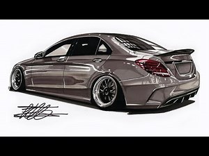 Realistic Car Drawing - Mercedes Benz W205 C-Class - Time Lapse
