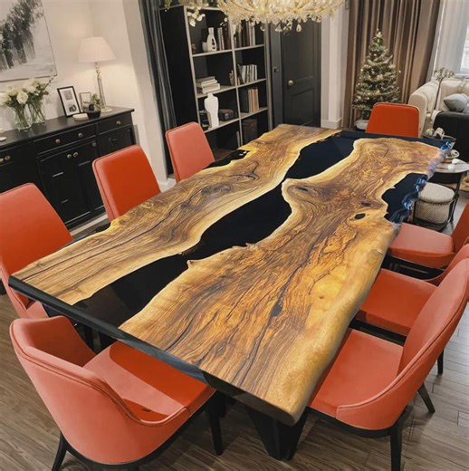 Live Edge Walnut Dining Table: Black Epoxy River, 8-seater - Etsy