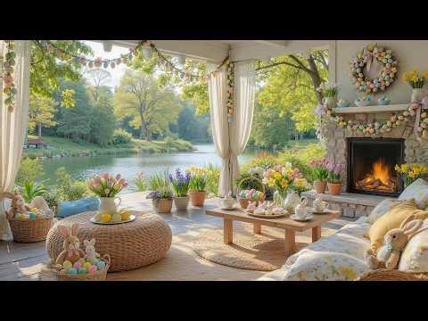 Cozy Spring Ambience with Fireplace & Relaxing Spring Piano Music 🐰 Happy Easter Day