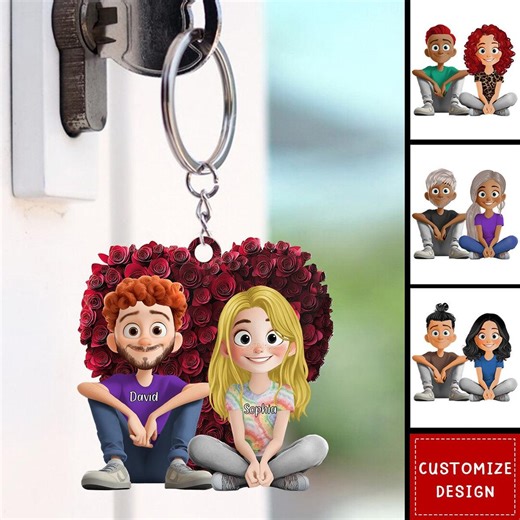 Couple With Rose Heart - Personalized Acrylic Keychain-gift for Couple - Etsy