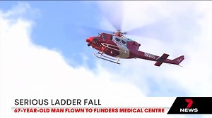 A man has been flown to hospital after falling four metres from a ladder at his Adelaide Hills home. Download the 7NEWS app: 7news.link/7newsapp #BugleRanges #7NEWS | 7NEWS Adelaide