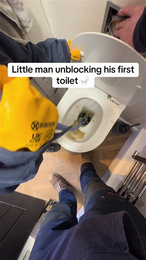 Little Boy Unblocks His First Toilet