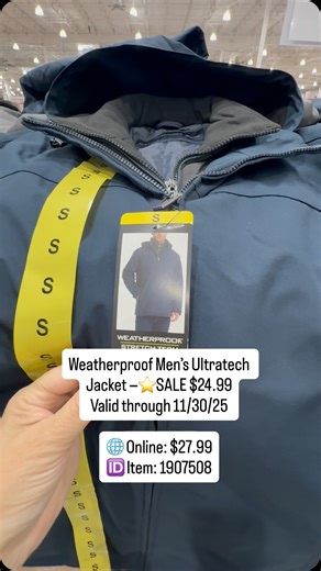 Only Costco Clothes on Instagram: "Weatherproof Men’s Ultratech Jacket ⭐️ SALE $24.99 Reg. $29.99 • -$5.00 Mfr Rebate Valid through 11/30/25 🌐 Online: $27.99 🆔 Item: 1907508 Features: • 4-Way Stretch • Windproof & Water-Resistant • Colors: Blue | Gray | Black Sizes: Small | Medium | Large | X-Large | XX-Large | 3X-Large #fyp #costcofinds #mensstyle #Costco #mensfashion"