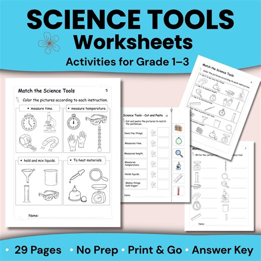Science Tools Worksheets for Kids | Science Vocabulary Activities | Grade 1–3 Printable PDF - Etsy