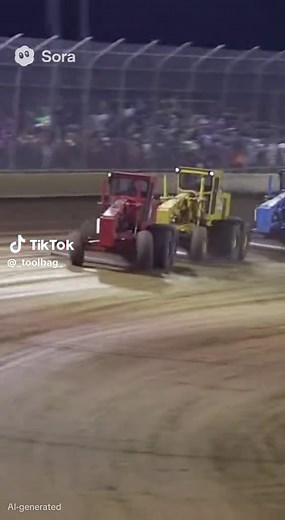 Road Grader Racing on Dirt Oval Track