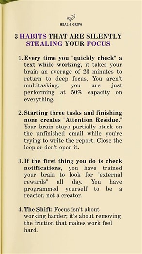 3 Habits That Are Silently Stealing Your Focus #healandgrow #focus #quotes #shorts