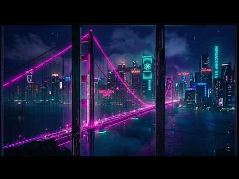 Cozy Cyberpunk Golden Gate Bridge Window POV 🌆 Rainy Neon City Ambience