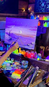 This painting changes from day to night under blacklight — wait for the glow reveal. Which version do you prefer? Day or night? - 🌙✨☀️ #art #painting #artwork #oilpainting #landscapepainting #fantasyart #artist #instaart | Joachim Ingulstad