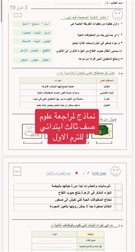 نماذج لمراجعة علوم صف ثالث ابتدائي - اختبارات الفصل الدراسي الأول