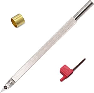 10 Inches Woodturning Tool Carbide Tipped Lathe Chisel Sharp Detailer Tool bar Blades Gouge Skew Spear 35° With Diamond Carbide Insert and Copper Hoop for Wood Hobbyist or DIY,Handle not Include