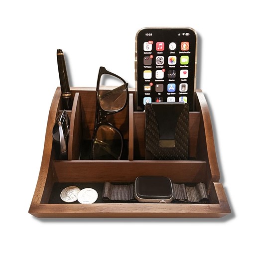 Storus Smart Valet Tray: Walnut Wood Organizer for Phone, Keys, Wallet - Etsy