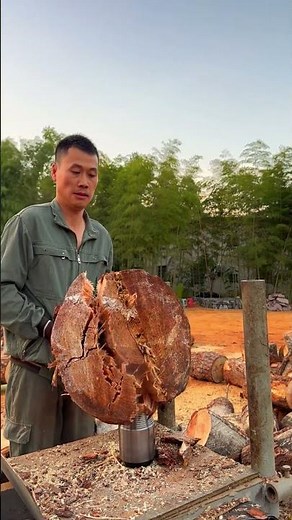 The process of splitting wood with a wood splitting drill bit