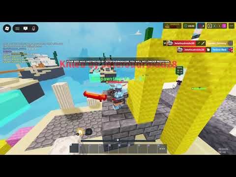 Bedwars This guy is hacking killing people from about 5 blocks away jumping super high