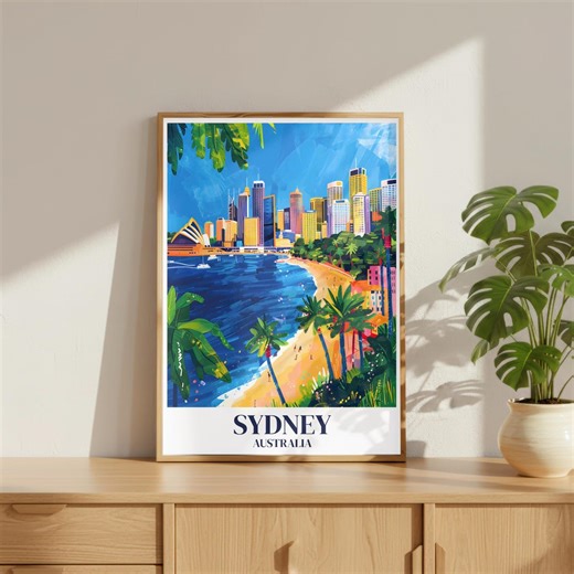 Sydney Travel Poster, Sydney Opera House | Australia Wall Art Print, Colorful Beach and Skyline Poster - Etsy