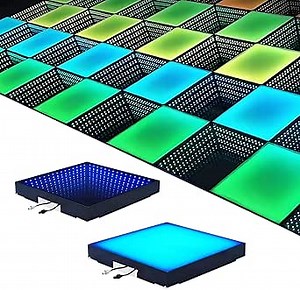 3D&RGB Infinity LED Dance Floor Tile - 8x8ft Tempered Glass Panel with Flight Case - Ideal for Weddings, DJ Parties, Nightclubs, and Stage Shows