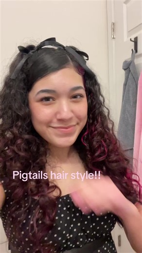 I love my little bows! #pigtails #hairstyle #fyp #curlyhair #bow | hairstyle