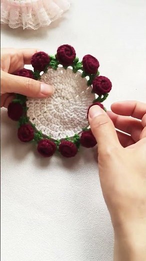 Crochet a Rose Coaster for Coffee Cups | Also a Mini Flower Bouquet #crochet #coaster