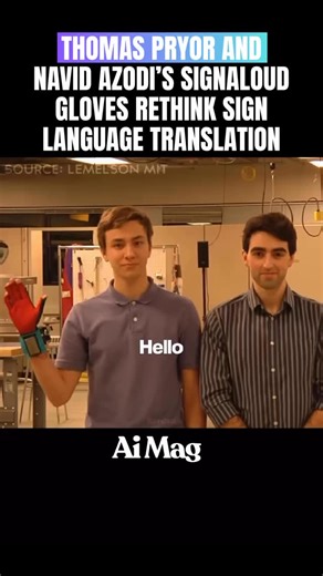 AI Magazine | Technology on Instagram: "Created by Thomas Pryor and Navid Azodi—winners of the Lemelson-MIT Student Prize—the SignAloud gloves were designed to translate American Sign Language into spoken English in real time. Using embedded sensors and machine-learning–based statistical modeling, the system interprets hand position and motion to recognize ASL gestures with minimal latency. Often misattributed as an MIT student project because of the prize, SignAloud stands out for its focus on