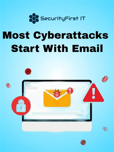 Most Cyberattacks Start With Email One inbox is all it takes. Phishing links, fake invoices, and impersonation scams are still the easiest way into your business. Train your team. Filter aggressively. Verify before you click. #CyberSecurity #PhishingAwareness #EmailSecurity #SmallBizSecurity #CyberRisk #SecurityFirstIT