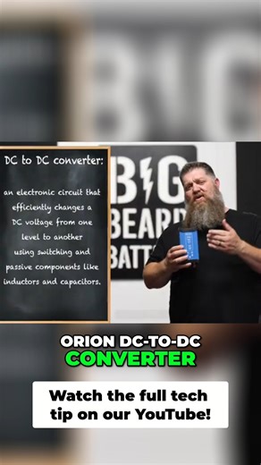 Running 12V lights or fans on a 24V system? Todd breaks down exactly how it’s done — using the Victron Orion DC-DC Converter. ⚡ Watch the full Tech Tip Tuesday on YouTube! 👉 https://youtu.be/i4UUYjzB-Cc | Big Beard Battery
