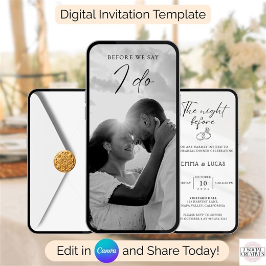 Digital Rehearsal Dinner Invitation. White Animated the Night Before Wedding Rehearsal Invite. Send by Phone. Instant Download. - Etsy