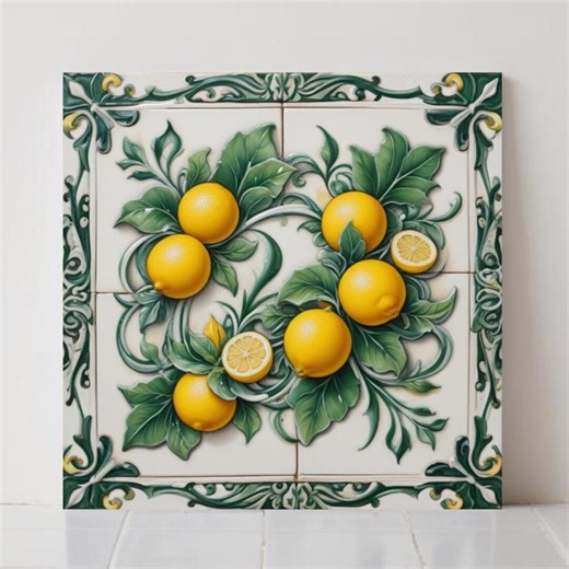 Italian Majolica Tile - Lemon Kitchen Decor Fruit Wall Art - Mediterranean Kitchen Backsplash - Etsy