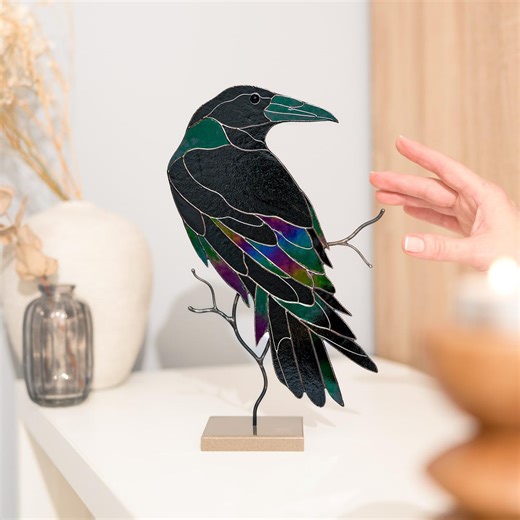 Stained Glass Raven Table Decor Raven Bird Sculpture Black Crow Bird Figurine Gothic Housewarming Gift Dark Art Sculpture Witchy Home Accent - Etsy Australia