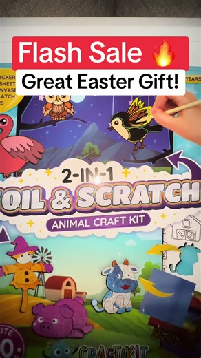 Craftikit Animal Theme Foil & Scratch Craft Kit for Kids Ages 4-10 2-in-1 Set with 70 Stickers 20 Foil Sheets 10 Canvas Scenes & 2 Scratch Sticks Non-Toxic Materials