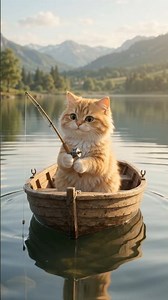 Cute Cat Goes Fishing in a Tiny Boat 😺🎣 | Peaceful Lake Adventure