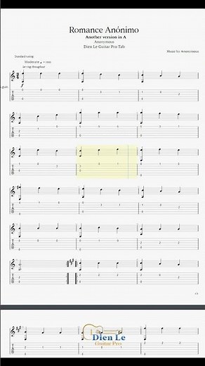 Romance Anónimo in A (Another version) Guitar Arrangement