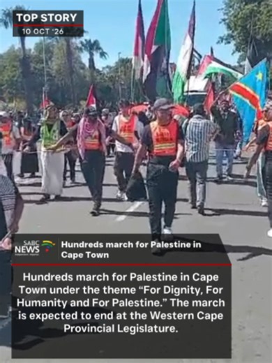 Hundreds of people have joined a Global Mass March for Palestine in Cape Town, protesting the ongoing conflict involving Israel. Marching under the theme “For Dignity, For Humanity and For Palestine,” protesters are expected to conclude at the Western Cape Provincial Legislature today. #SABCNews