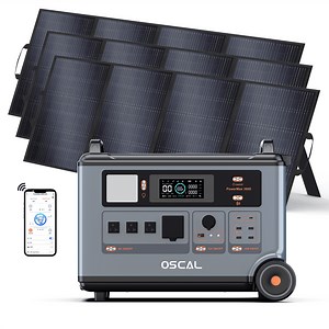 OSCAL PowerMax 6000 3600Wh Solar Generator with 3×400W Panels | 120V/240V Split Phase 6000W AC Output | 2200W AC/2400W Solar Charging | Emergency Backup for Home & Outdoor Use