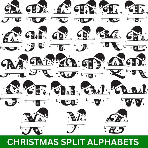 Christmas Split Alphabet SVG: Monogram Cut Files (Digital Download)