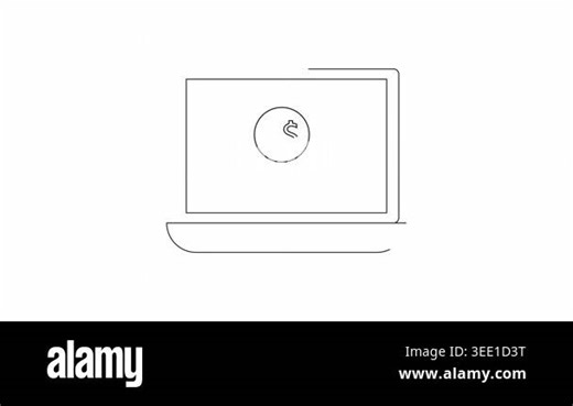 A minimalist line drawing of a laptop displaying a magnifying glass focused on a CS symbol, representing search and analysis in computer science or finance Stock Video Footage - Alamy
