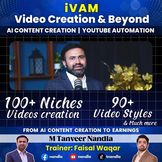 iVAM 5.0 - The most practical training in AI Content Creation, YouTube Automation & Freelancing. 💪 Learn from real-world experience, proven systems, ready-made prompts, niche breakdowns, and workflows across 100 niches. Why Choose iVAM? 💼 Dominate the creator economy with AI-powered video content creation. 🔥 Build scalable income with AI-powered videos 💡 Learn how to create scripts, voiceovers, visuals & complete videos using AI ✅ Master prompt engineering, generative AI workflows & YouTube 