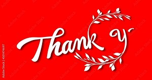 Animated Thank You Calligraphy Handwritten in white color with leaf ornament on the red screen. This Animation is suitable for celebrations, wishes, events, messages, holidays, and festivals Stock Video