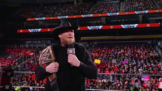 A small section of arena starts "WHAT?" chants.Brock: "You can play along."The entire crowd instantly joins in with "WHAT?" chants.Brock: "Alright, enough."The whole arena goes dead SILENT.One of the most INSANE examples of crowd control by Brock Lesnar. 🔥💀