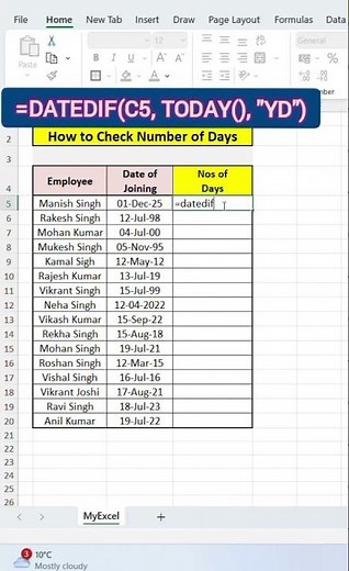 Check Number of Days in Excel 😲 | Find Days Between Dates in Excel ⌨️ | Excel Trick to Calculate Day