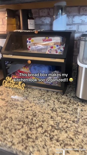 Kitchen bread box that makes your counters look soo organized! Small upgrade, big difference! #breadbox #kitchenorganization #kitchentok #cleanwithme #homefinds