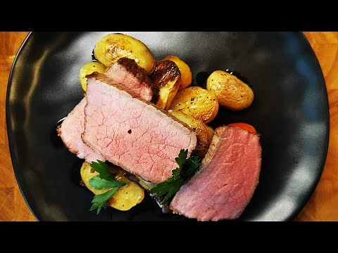 Roast veal cooked in the oven at low temperature