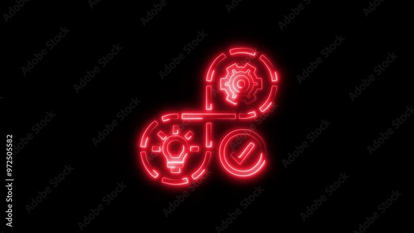 Innovation Process Icon in Video HD Neon Animation Development and Continuous Improvement Symbol with Dynamic Glow on Black Background