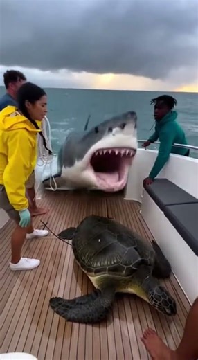 Tourists saved a huge turtle from a huge shark