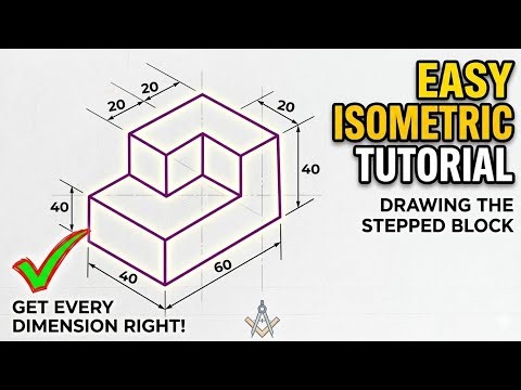 Engineering Drawing: Isometric Projection of a Stepped Block with Dimensions