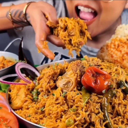 Spicy veg biryani 💕🤤 ‪@DikshaPatgiri‬ #mukbang #asmrfood #spicy #biryani #eatingshow #indianfood