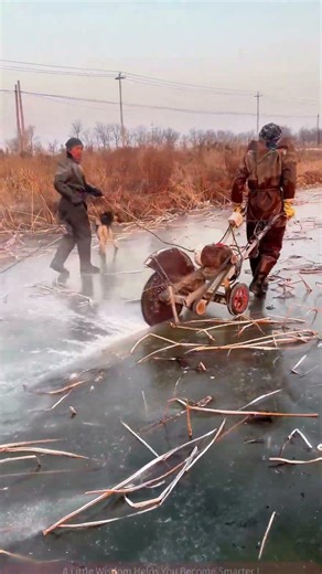 Ice Breaking Operation on Frozen Lake, Machine Cutting Ice, Live Footage!