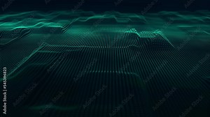 Dynamic wave of glowing particles. Data flow information. Concept of digital communication. Big data visualization. 3D rendering. 4k animation.