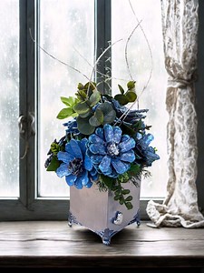 Handcrafted Pine Cone Flower Arrangement | Blue & Silver Floral Décor | Eco-friendly Home Accent - Etsy