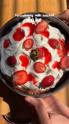 Strawberry Milk Soaked Cake #shorts #youtubeshorts #shortsfeed