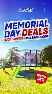 Thinking about a trampoline for the kids this summer? Save big with our Memorial Day Deals this weekend! 🚀 Save up to $300 on any of our premium HERO™ trampolines (10, 12, 14 and 15ft), or up to $600 off our new MEGA™ range of trampolines (17ft and 19ft). Plus you'll also get a free PROJAM™ included with every trampoline (valued at $99) 🏀 Backed by a 10-year warranty, Jumpflex trampolines provide endless fun and outdoor exercise for the entire family. Free 1-2 day delivery included! 🤝🚐 Shop 