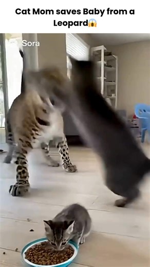 1.5K views · 22 reactions | Brave cat fights Leopard that broke in to protect baby cat. | 9snaps | Facebook